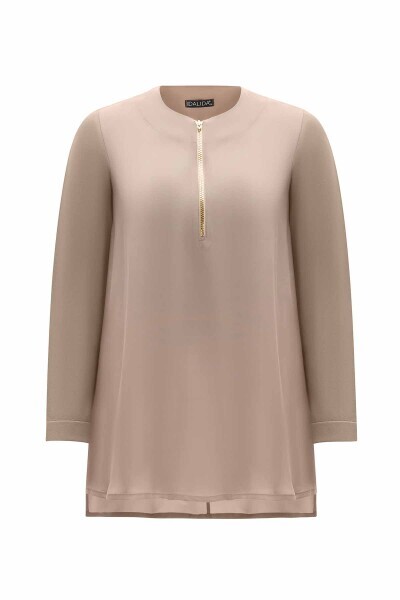 T25Y-6061 Yakası Fermuarlı Cupro Tunik MİNK - 8