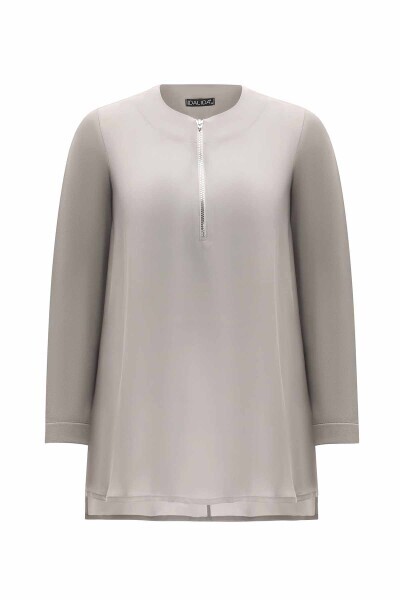 T25Y-6061 Yakası Fermuarlı Cupro Tunik MİNK - 1
