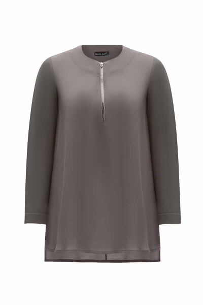 Zippered Collar Cupro Tunic - 6