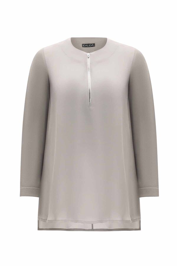 Zippered Collar Cupro Tunic - 1