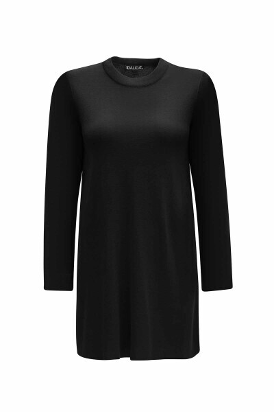 T25Y-6062 Bisiklet Yaka Düz Renk Tunik BLACK - 1