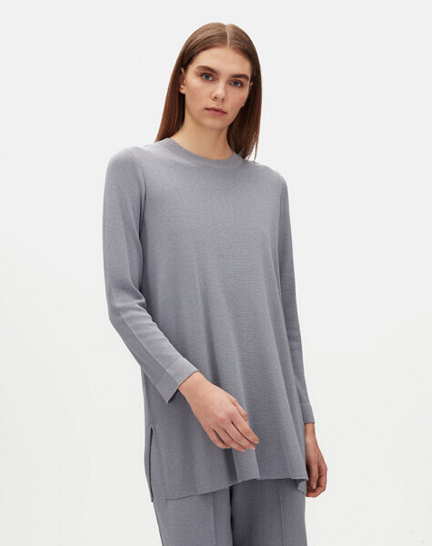 Bisiklet Yaka Düz Renk Gri Tunik - 1