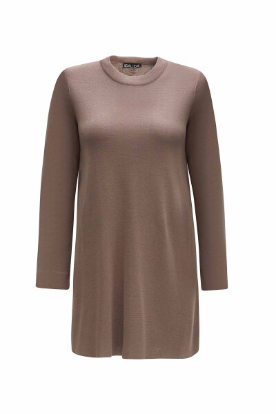 T25Y-6062 Bisiklet Yaka Düz Renk Tunik VİZON 