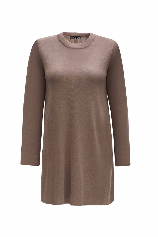 Bisiklet Yaka Düz Renk Vizon Tunik - 1