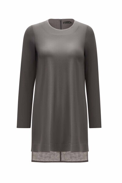 T25Y-6064 Uzun Kollu Bisiklet Yaka Keten Tunik ANTHRACITE 