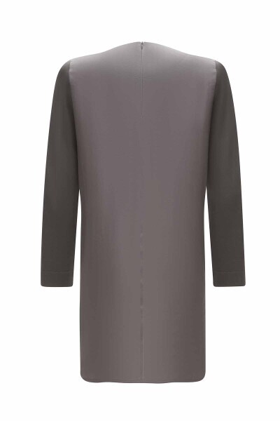 Uzun Kollu Bisiklet Yaka Keten Antrasit Tunik - 2