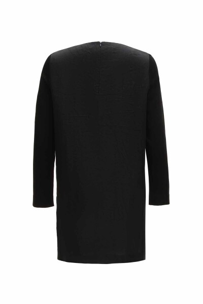 Uzun Kollu Bisiklet Yaka Keten Siyah Tunik - 2