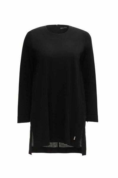 Uzun Kollu Bisiklet Yaka Keten Siyah Tunik 