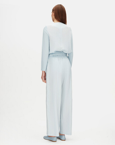 Uzun Kollu Bisiklet Yaka Keten Mavi Tunik - 3