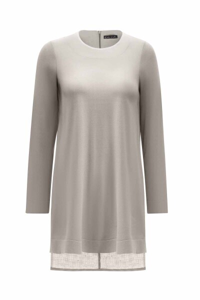T25Y-6064 Uzun Kollu Bisiklet Yaka Keten Tunik GREY 