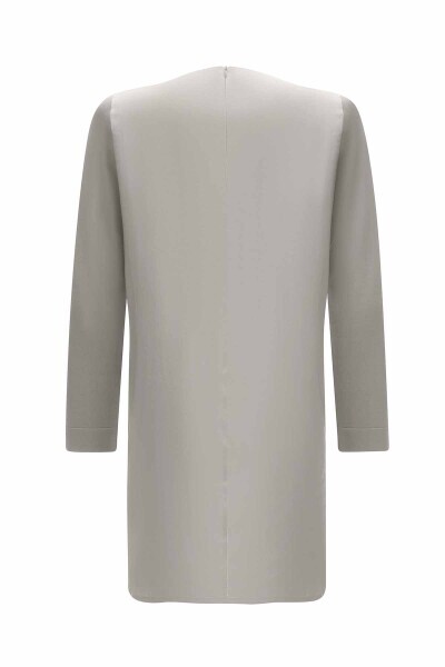 Uzun Kollu Bisiklet Yaka Keten Gri Tunik - 2