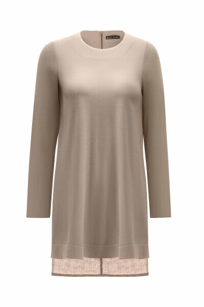 Uzun Kollu Bisiklet Yaka Keten Vizon Tunik - 1