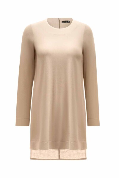 T25Y-6064 Uzun Kollu Bisiklet Yaka Keten Tunik STONE 