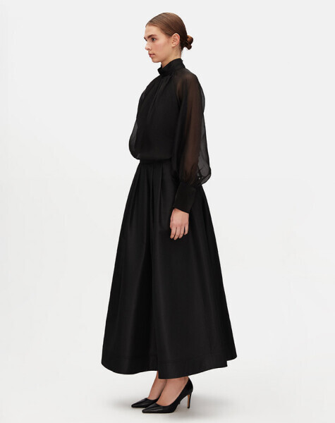 T25Y-6065 Karpuz Kollu Dik Yaka Şık Bluz BLACK - 1