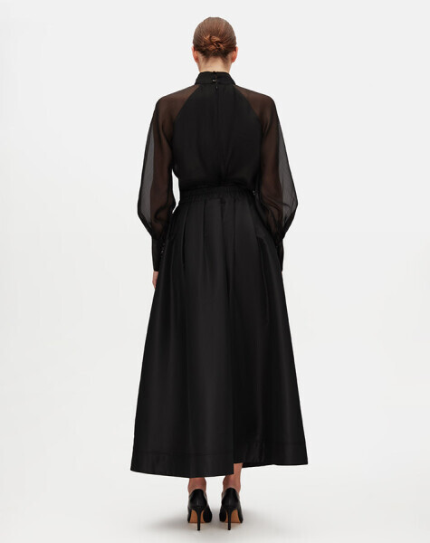 T25Y-6065 Karpuz Kollu Dik Yaka Şık Bluz BLACK - 2