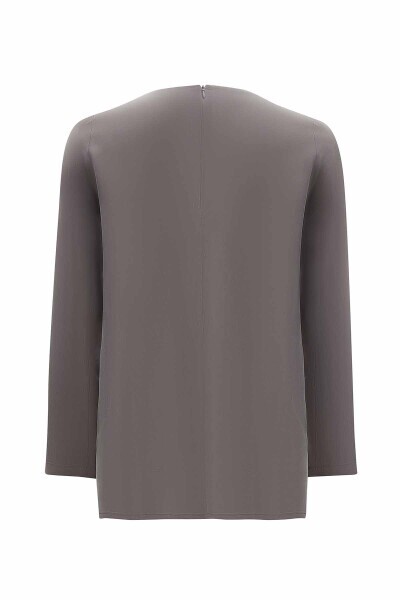 T25Y-6067 Yuvarlak Yaka Düğme Detaylı Cupro Tunik ANTHRACITE - 2