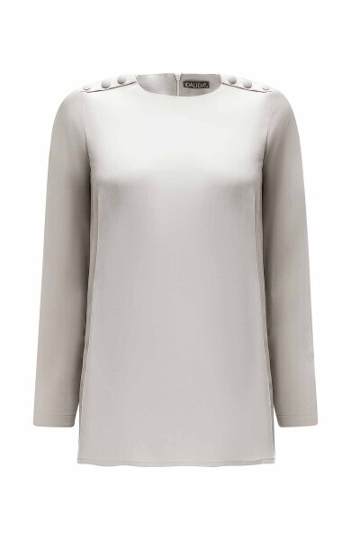 T25Y-6067 Yuvarlak Yaka Düğme Detaylı Cupro Tunik GREY - 1