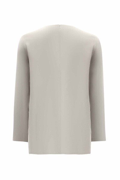 T25Y-6067 Yuvarlak Yaka Düğme Detaylı Cupro Tunik GREY - 2