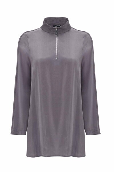 Dik Yaka Fermuarlı Uzun Kollu Cupra Antrasit Tunik - 1