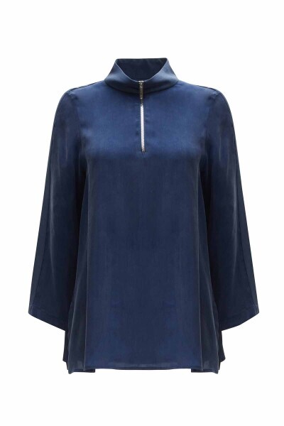 T25Y-6068 Dik Yaka Fermuarlı Uzun Kollu Tunik NAVY BLUE - 1