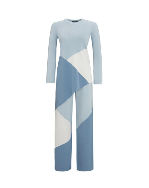 T25Y-7002 Renk Bloklu Bol Paça Triko Pantolon 1324-LIGHT BLUE 