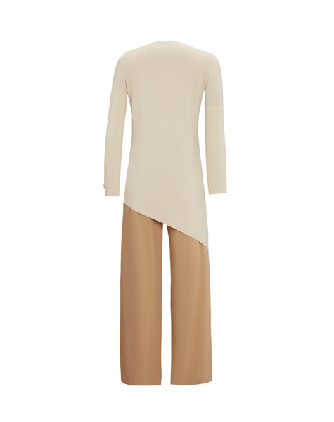 T25Y-7002 Renk Bloklu Bol Paça Triko Pantolon 1412-BUTTER - MISS DALIDA (1)