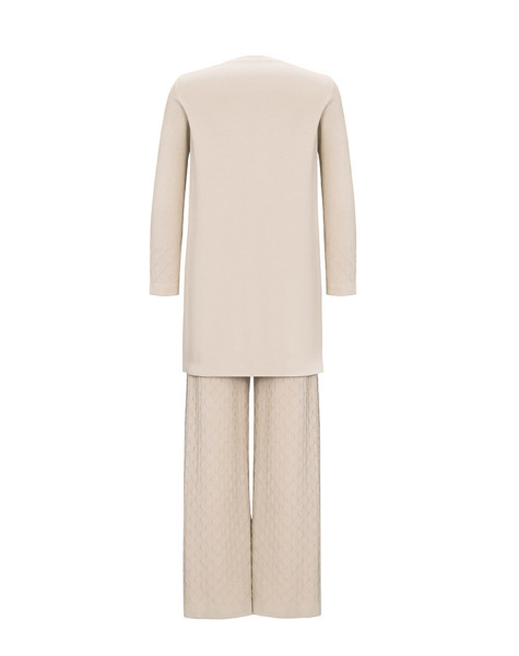 T25Y-7003 Örgü Dokulu Bol Paça Triko Pantolon 1021-SAND - 2