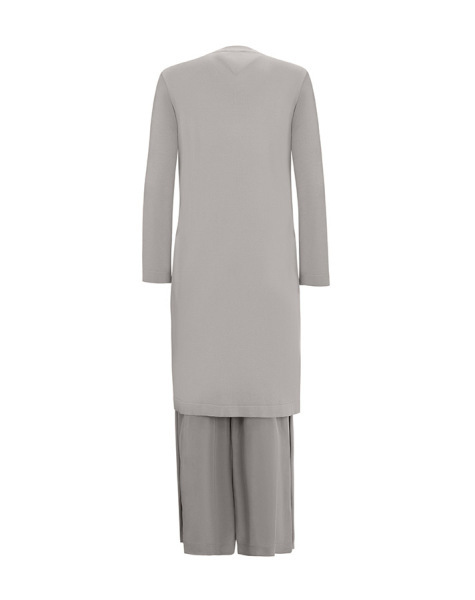 Beli Büzgülü Bol Paça Cupro Gri Pantolon - 2