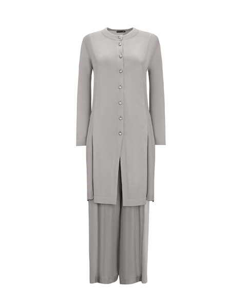 T25Y-7006 Beli Büzgülü Bol Paça Cupro Pantolon 1318-ANTHRACITE - 10