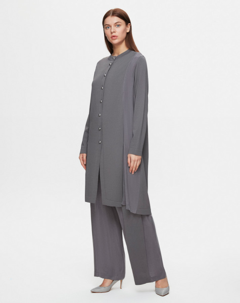 T25Y-7006 Beli Büzgülü Bol Paça Cupro Pantolon 1318-ANTHRACITE - 2