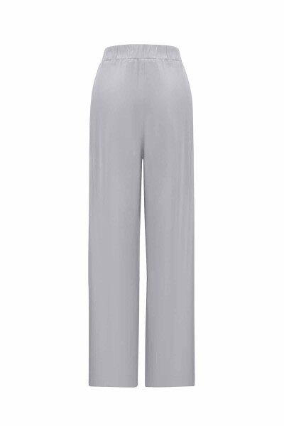 Beli Lastikli Bol Paça Cupro Gri Pantolon - 2