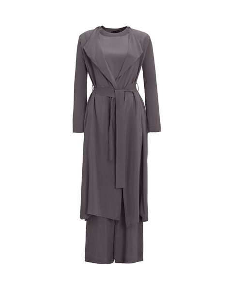 T25Y-7008 Yanları Düğmeli Bol Paça Cupro Pantolon ANTHRACITE - MISS DALIDA