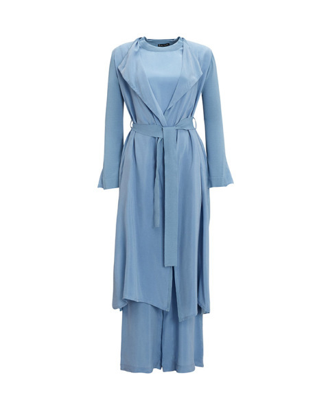 Yanları Düğmeli Bol Paça Cupro Mavi Pantolon 