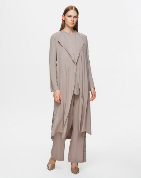 Yanları Düğmeli Bol Paça Cupro Vizon Pantolon 