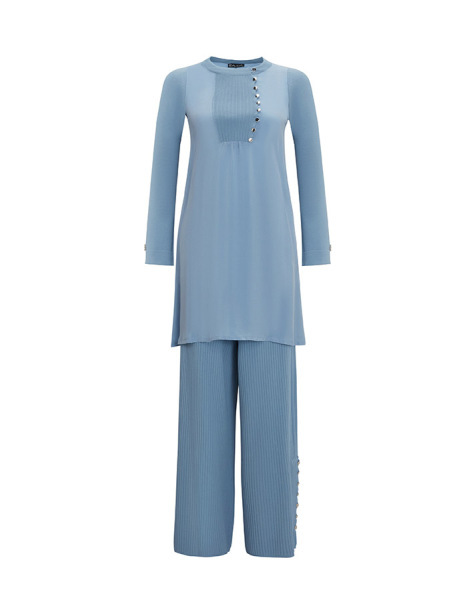 T25Y-7011 Fitilli Düğme Detaylı Triko Pantolon 1186-BLUE - 1
