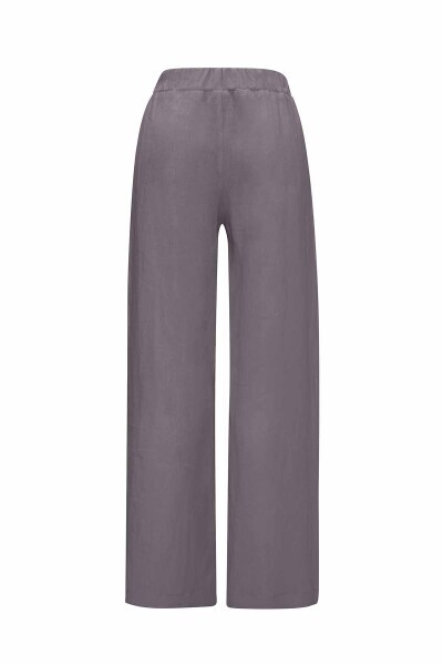 Düz Renk Bol Paça Keten Antrasit Pantolon - 2