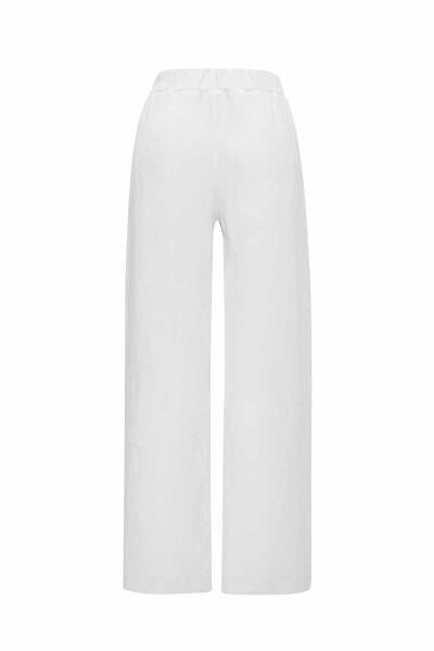 Düz Renk Bol Paça Keten Ekru Pantolon - 2