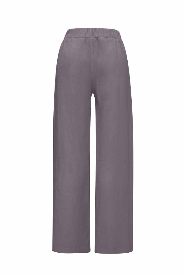 Düz Renk Bol Paça Keten Pantolon - 2