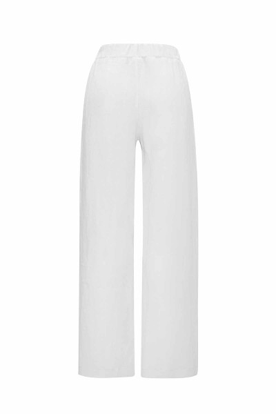 Düz Renk Bol Paça Keten Pantolon - 4