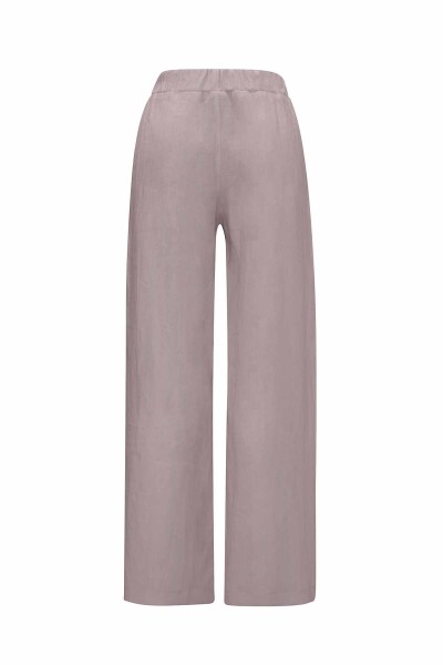 Düz Renk Bol Paça Keten Pantolon - 6