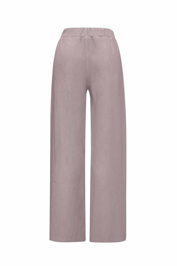 Düz Renk Bol Paça Keten Pantolon - 6