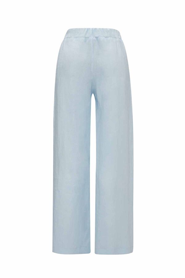 Düz Renk Bol Paça Keten Pantolon - 8