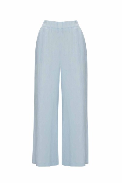 Düz Renk Bol Paça Keten Pantolon - 7