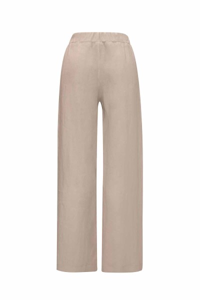 Düz Renk Bol Paça Keten Pantolon - 10