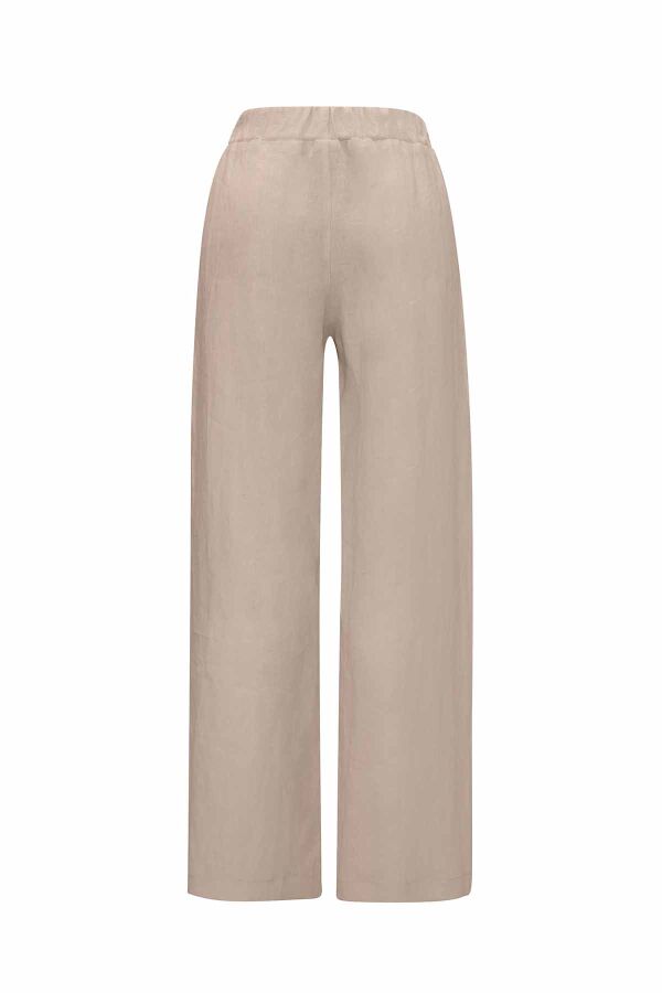 Düz Renk Bol Paça Keten Pantolon - 10