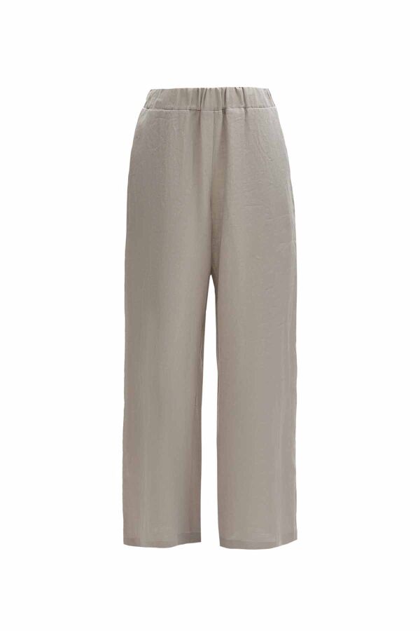 T25Y-7012 Plain Color Wide Leg Linen Trousers - 11