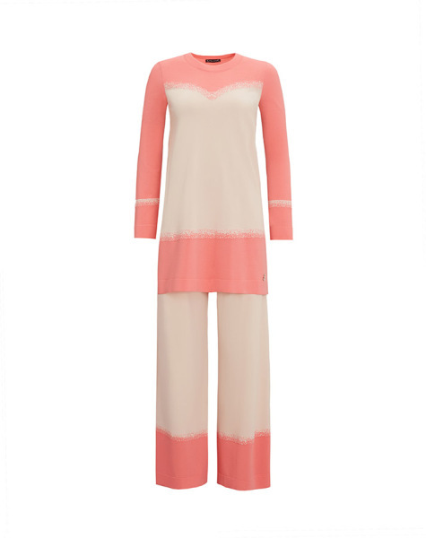 T25Y-7013 Paçası Renk Detaylı Triko Pantolon 1325-CORAL 