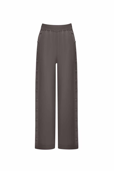 Düğme Detaylı Bol Paça Cupro Triko Pantolon - 6