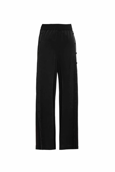 Düğme Detaylı Bol Paça Cupro Triko Pantolon - 9
