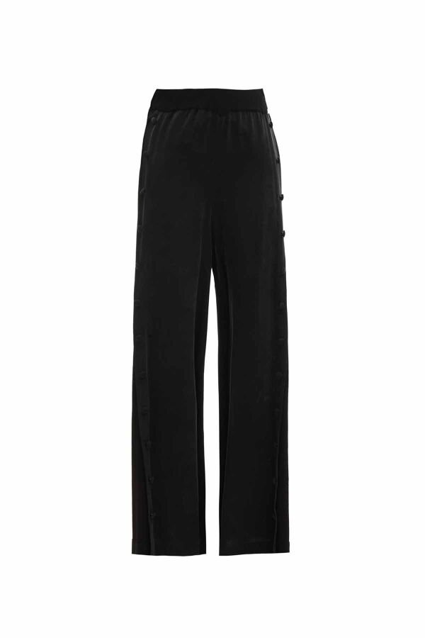 Düğme Detaylı Bol Paça Cupro Triko Pantolon - 9